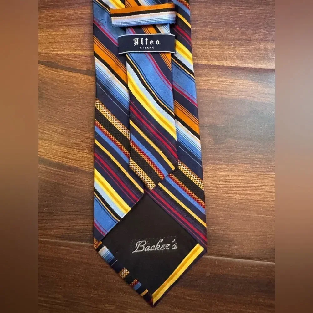 🌿END of Season SALE🌿ALTEA Milano Vibrant Silk Blue Yellow Orange Striped Tie
